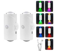 2 pezzi Lampada da parete intelligent, Applique da Parete LED Ricaricabili, Sensore di Movimento per Luci e Batteria Dimmerabile, Interno RGB Notturna per Camera Letto, Facile Installazione Applique