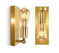 2 Pezzi Lampada da Parete Orientabile in Metallo, Retangolo in Oro Applique da Parete Interno Vintage, E27 Faretti da Parete, Faretto da Muro Industriale, Illuminazione Interna, Senza Lampadine