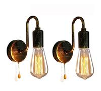 2 Pezzi Lampada da Parete Vintage Bronzo Metallo E27 Applique da Parete con Interruttore Tirante, Industriale Retro Interni Luci da parete Soggiorno Camera da Letto Comodino Ufficio Lampada da Muro