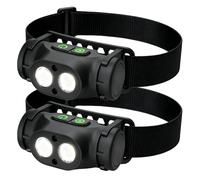 2 pezzi lampada frontale a LED ricaricabile, lampada frontale ricaricabile, 90° regolabile, sensore intelligente, 4 modalità magnetiche, IP66 tipo C, per campeggio, pesca, riparazione, emergenza