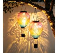 2 Pezzi Lampada Solare a Palloncino Caldo, 45x14 cm Lampada Solare per Esterni, Lampade Solari per Esterni Appendibili, Palloncino Caldo per Decorazione, Sensore di Crepuscolo, Resistente alle