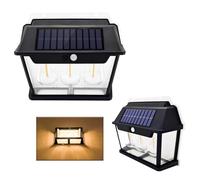 [2 pezzi] Lampada Solare da Esterno a Parete con Sensore di Movimento e Crepuscolare Luce LED Edison Filamento Incandescente 1800 mAh Impermeabile IP65 Applique Muro Facile Installazione (1800 Lumen)