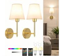2 pezzi Lampade da parete senza fili con LED dimmerabili ricaricabili e telecomando - Plug and Play senza fili, Applique da parete in metallo semi-incassate moderne per camera da letto, soggiorno, cor