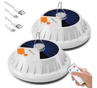 2 pezzi Lampadina da Lavoro Sospensione, Lampada da Campeggio Solare USB Ricaricabile con Telecomando, Lampada da Esterno IPX7 Impermeabile Luce Esterna Portatile da Campeggio Giardino Barbecue
