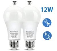 2 pezzi Lampadina LED con sensore di movimento Kasotile, equivalente a 60W A19, accensione e spegnimento automatico al crepuscolo/alba, 12W, attacco E26, adatta per illuminazione interna come veranda,