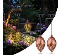 2 Pezzi Lanterne Solari da Esterno, Impermeabile IP65 Metallo Lampada Solare da Giardino, Lanterna Solare da Appendere per Balcone, Patio, Terrazza, Decorazioni, Matrimoni, Bianca Calda