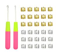 2 Pezzi Latch Hook Crochet Needle con 30 Pezzi Dreadlocks Decorazione in Metallo Intrecciare Anelli per Capelli per Uncinetto Trecce Accessori per la Decorazione dei Capelli
