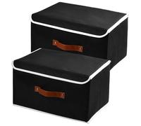 2 Pezzi Lavabile Scatola Portaoggetti in Tessuto,36x25x20 cm Scatole di Stoccaggio con Coperchio,Cestello Porta Abiti Contenitori Pieghevoli,Cubi Portaoggetti Contenitore per Armadio (Nero)