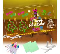 2 Pezzi Lavagnetta in Acrilico con Luci LED, 20x30cm Led glow drawing board Con 12 Colori penna e 2 supporto,Lavagna a led luminosa per bambini,Riutilizzabile Lavagnetta,per Bar Ristoranti (A)
