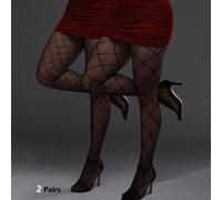 2 pezzi Leggings a rete scozzese elasticizzati taglia comoda, collant gotici per costumi di Ognissanti, calze a rete nere sexy da donna di Y2K Tagli Unica,0XL-2Xl,3XL-5XLStampa CasualeTessuto