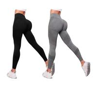 2 Pezzi Leggins 3D Anticellulite Donna Push Up Sculpture Lipedema a Compressione Controllo Graduata Anti Cellulite Leggings Sportivo Vita Alta Senza Cuciture Donna Fitness Yoga (Black+Dark Gray, M)
