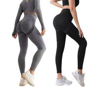 2 Pezzi Leggins Sportivi Donna Push Up Leggins Donna Leggings Push Up Leggings A Compressione Modello Vita Alta Traspirante Non Soffocante Leviga La Grana Della Pelle Confortevole Nero Grigio Taglia M