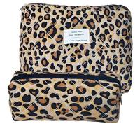 2 Pezzi Leopardata Makeup Bag, Wash Bag Pochette Trucchi Necessaire Da Viaggio, Tessuto In Cotone Porta Trucchi Donna Beauty Case Da Travel, Personalizzato Toiletry Bag Porta Trucchi