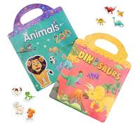 2 Pezzi Libri adesivi,libro stickers bambini,adesivi riutilizzabili per bambini, Pvc Impermeabili Stickers Animal/Dinosaur,per età 3-6 anni bambini,per aiutare i bambini a impararli e riconoscerli