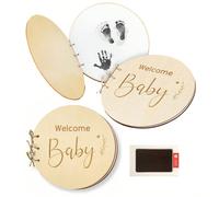 2 pezzi - Libro per la registrazione del bagno del bambino in legno (design neutro), libro per la registrazione delle tappe di crescita del bambino durante il bagno con tampone per impronte dei piedi