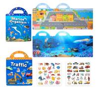 2 Pezzi Libro Stickers Bambini, Adesivi Riutilizzabili, Animali Marini e Iibro Sui Trasporti Urbani, Giocattoli Educativi Per Bambini, Giocattoli Adesivi Per Bambini Da 2 A 6 Anni