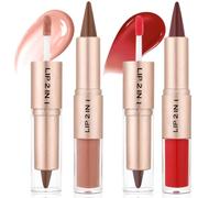 2 Pezzi Lip Line Lip Gloss 2-In-1 Double End, Lucidalabbra Idratante con Lip Liner Opaco Effetto Velluto, Colore Intenso a Lunga Durata Combo Labbra, Waterproof per un Effetto Ombré (#6+7)