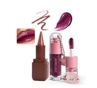 2 Pezzi Lip Liner & Gloss Lip Combo, Kit Labbra Rimpolpante Lucidalabbra per Donne Lucidalabbra Idratante Naturale Leggero E Liscio Kit Labbra Marrone Nude Matita Contorno Labbra Kit (01)