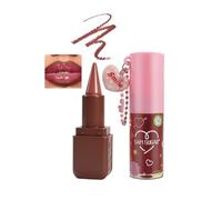 2 Pezzi Lip Liner & Gloss Lip Combo, Kit Labbra Rimpolpante Lucidalabbra per Donne Lucidalabbra Idratante Naturale Leggero E Liscio Kit Labbra Marrone Nude Matita Contorno Labbra Kit (04)