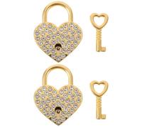 2 Pezzi Lucchetto a Cuore Piccolo in Lega Oro con Chiavi Decorativo | Chiusura Forte, Finitura con Pietre Brillanti, per Borse e Lucchetto dei Desideri in Coppia