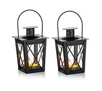 2 Pezzi Luce Antivento a Pavimento/Sospensione in Vetro. Lampada a Vento Portatile in Vetro, Lampada Uragano retrò in Ferro, Lampadario Casa/Cortile, Nero