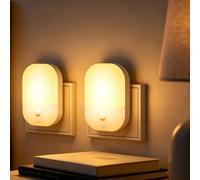 [2 Pezzi] Luce Notturna da Presa con Sensore Crepuscolare, 5 Livelli Dimmerabile, 3000K Bianco Caldo, Modalità ON/OFF/Auto, LED Soffuso a Risparmio Energetico per Cameretta, Corridoio, Cucina, Scale