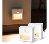 [2 Pezzi] Luce Notturna LED con Sensori di Movimento e Crepuscolare, Bianco Caldo, Luminosità Regolabile, Modalità AUTO/ON/OFF, Luci Notturne Bambini da Presa per Corridoio, Scale, Camera da Letto