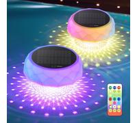 2 pezzi Luce per piscina solare - LED RGB con telecomando RF, contenitore per pastiglie di cloro, luce galleggiante impermeabile IP68 per piscina, giardino e decorazioni esterne