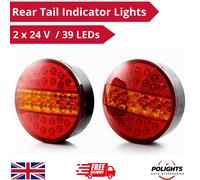 2 pezzi luci di coda posteriori a LED 24V rotonde lampade hamburger telaio ri...