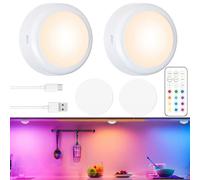 2 Pezzi Luci Puck,Luci Puck Led Ricaricabili,13 colori illuminazione sotto il mobile,luci led ad incastro,Luce a spinta magnetica con dimmer e timer per camera da letto,cucina,armadio,scale,auto