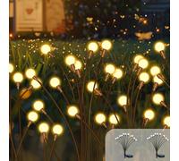 2 Pezzi Luci Solari Giardino Esterno, 10LED Lucciole Luci Solari da Giardino, IP65 Impermeabile, Lampade Solare Lucciole Decorazione per Terrazza Percorso Prato Balcone Paesag(Bianco Caldo)
