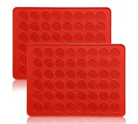 2 Pezzi Macarons Tappetino Silicone, Tappetini da Forno per Macaron, 48 Fori, Antiaderente, Accessori da Forno Cucina, per Macaron, Biscotti, Pasticcini (Rosso, 39x29cm)