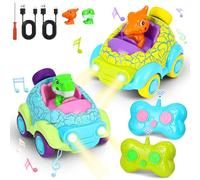 2 Pezzi Macchina Telecomandata per Bambini, Dinosauro Auto Telecomandata Giochi Bambini 2-6 Anni, Monster Truck Unicorno Giocattolo con Luci e Musica, luci LED Regalo Bambino 2 3 4 5 6 Anni Maschio