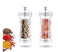 2 Pezzi Macina Pepe e Sale, Macinapepe Manuale Professionale Acryl Trasparente, Macinasale con Ceramica Finezza Regolabile per Sale Marino, Finocchi, Spezie, Erba