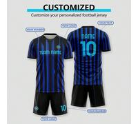 2 pezzi Maglia e pantaloncini personalizzati della Nazionale dell'Inter Milano per i Mondiali 2026, con strisce blu e nere e motivi. È possibile personalizzare il proprio numero. T-shirt personalizzat