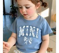 2 pezzi Magliette a maniche corte casual e alla moda per bambina, con stampa floreale e grafica di lettere, "Mamma e Figlia" coordinato (vendute separatamente 2 pezzi) 6-9M,9-12M,12-18M,18-24M,2-3YLet