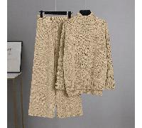 2 pezzi Maglione casual a collo alto con spalle cadenti, in maglia tinta unita, davanti corto e dietro lungo, per donne L,M,S,XL,XSTessuto