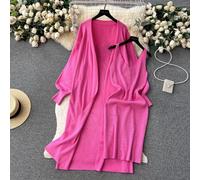 2 Pezzi Maglione Set Maglia Scollo A V Abito Lungo Cardigan Cappotto Casual