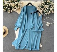 2 Pezzi Maglione Set Maglia Scollo A V Abito Lungo Cardigan Cappotto Casual