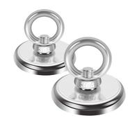 2 Pezzi Magneti Neodimio, Calamite potenti 32mm, Capacità di Carico 45 kg, Magnete da pesca, Magnet fishing con Golfare per Pesca Magnetica Salvataggio Nel Fiume Recupero di Oggetti