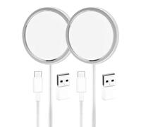 2 Pezzi Magnetico Caricatore Wireless per iPhone, 15W Rapida Ricarica Wireless, Portatile Senza Fili Magnetico Charger per iPhone 16/15/14/13/12(Bianco)
