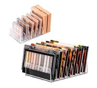2 pezzi makeup organizer per ombretti. Trasparente con 7 scomparti. 2 misure per ombretti, tavolo da trucco e bagno. È portatrucchi organizzatore e bagno. Supporto acrilico per make-up e cosmetici.