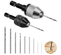 2 pezzi mandrino per trapano in lega di alluminio con 10 pezzi punte elicoidali (0,8-3,0 mm), mandrino per trapano senza chiave per legno, plastica, gioielli, modellismo, foratura fai da te