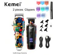 2 pezzi Marchio Kemei Tosatrici e Trimmer 1 Set Design Graffiti Tosatrici Elettriche Professionali KM-MAX2092/MAX5090 Combinazione Per Barbiere Salone o Uso Domestico Quotidiano Macchina da Taglio Cap