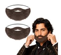 2 pezzi marrone caffè mezzaluna finta barba e baffi costume con cinturino regolabile, accessorio per travestimento teatrale per cosplay, Halloween, feste, palcoscenico e festival, 24 x 13 cm