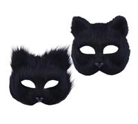 2 pezzi maschera di lupo di volpe animale maschera di lupo Halloween cosplay accessori di scena peluche gatto mezza faccia maschere carnevale natale mascherata (2 nero)