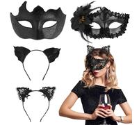 2 Pezzi Maschera Veneziana Donna Uomo con 2 Pezzi Lacci Per Capelli, Coppia Maschere Mascherate, Maschere Carnevale, Maschera Carnevale Venezia, Sexy Maschera Nera per Martedì Grasso Halloween Cospla