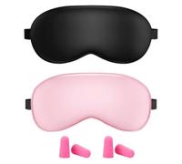2 Pezzi Mascherina per Dormire, da Notte in Seta Morbidissima, Antiluce Mascherina + i tappi per le orecchie, Mascherina Occhi Per Dormire Confortevole con Cinturino Regolabile (Rosa, Nero)