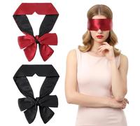 2 Pezzi Mascherina per Dormire in Seta, Benda Occhi Oscurante per Notte e Viaggi, Maschera Occhi Morbida e Regolabile, Set di 2 Bende per Occhio per Donna e Uomo (Nero e Rosso Vino)
