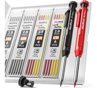 2 Pezzi Matite Falegname Set con 26 Mina Nero & Rosso Solida Meccanica